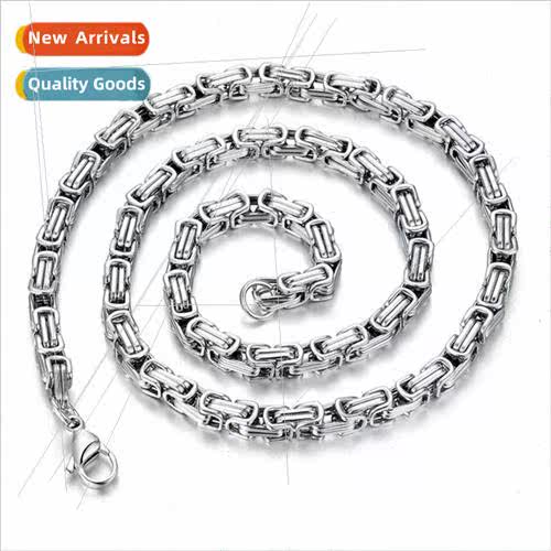 8MM Locking Stainless Simple Fashion Silver Square Necklace