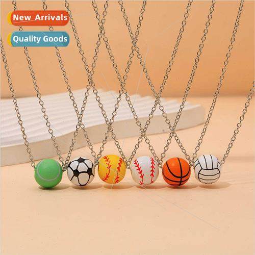 New Sports Football Basketball Pendant Alloy Necklace Men &