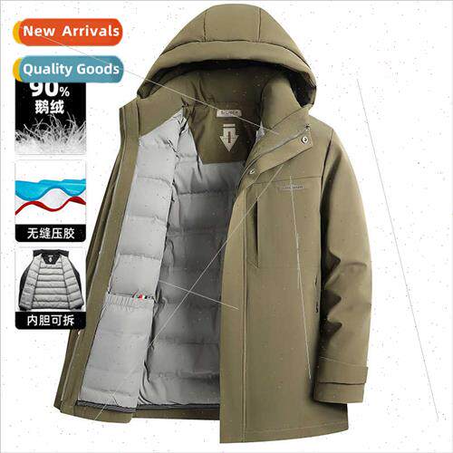 Goose down removable liner down jacket men hooded winter thi