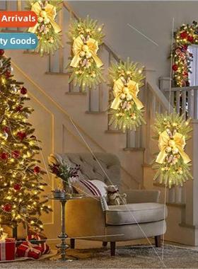 Christmas Wreath 2023 Bow Upside Down Tree GarlStaircase Hal