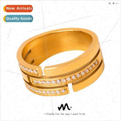 French new niche simple diamond encrusted tanium steel ring