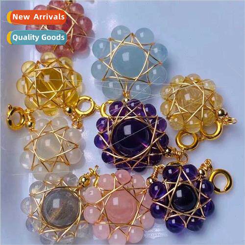 Natural crystal garnet pearl weaving sunflower pendant small