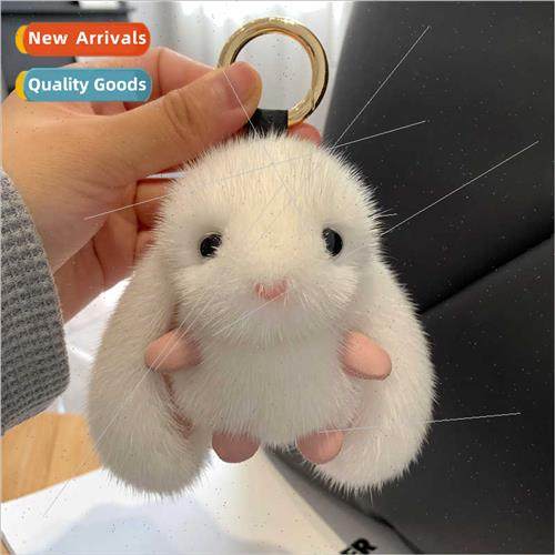 Real mink hair car keychain pendant plush doll bag charm bir