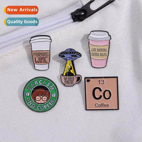 Creative brooch coffee coffee cup English letter shape metal