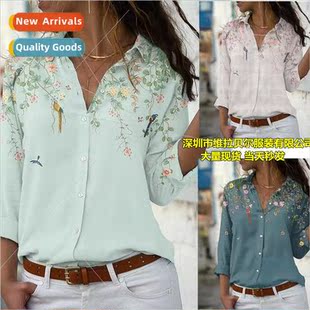long sleeved single Women shirt lapel breasted tempera loose
