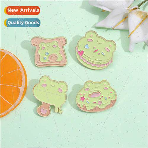 Cartoon cute ltle frog burger donut series brooch creative t