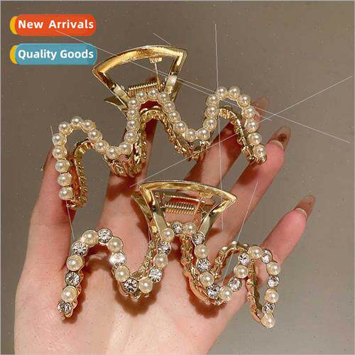 M wave metal scrunchie female high sense pearl rhinestone ba