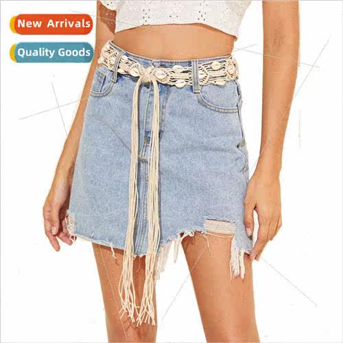 Europe ins bohemian cotton rope braided shell women waistban