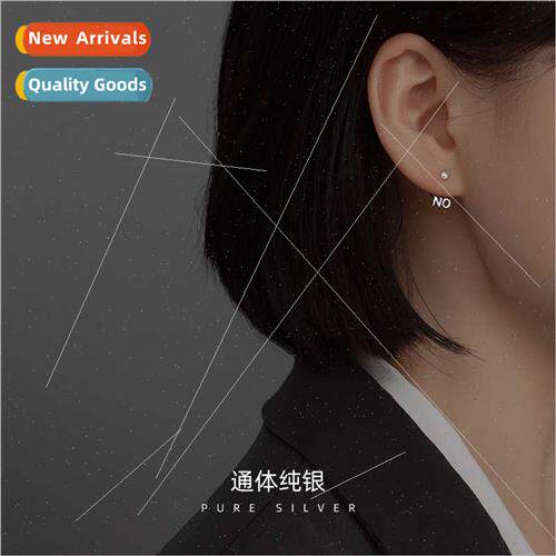 S925 silver KoreaYES back hanging earrings tide asymmetric N