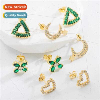 Korea cold wind hollow geometry moon love heart pendant earr