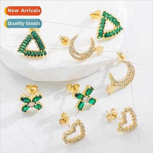 Korea cold wind hollow geometry moon love heart pendant earr