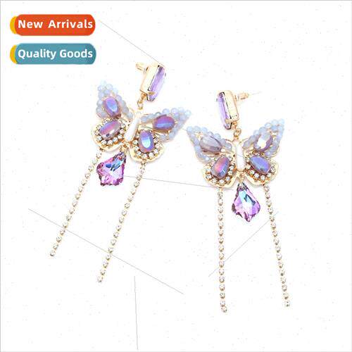 fashion long crystal butterfly tassel earrings personaly sen