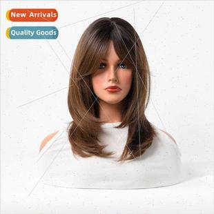 long female button brown hair bangs eight whe wig Europe