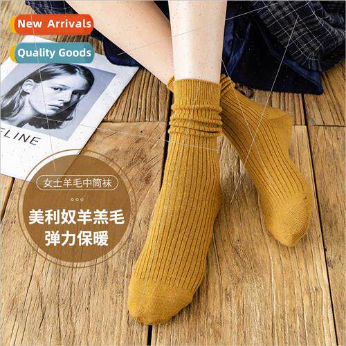 Wool socks women autumn winter wh small leather shoes stacke
