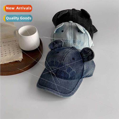 High  men women cute bear ears baseball cap Korean letters e