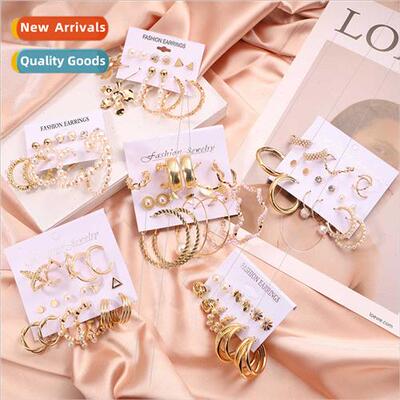 Europe Fashion Tassel Combo Earrings Set Pearl Leaf Geometri