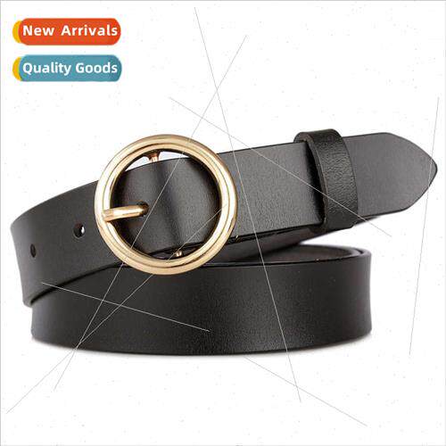 Round Buckle Ladies Belt Cowhide Jeans Decoration Casual Bel