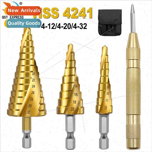 Set 4 cloth bagged spiral fluted hexagonal step drill bs plu