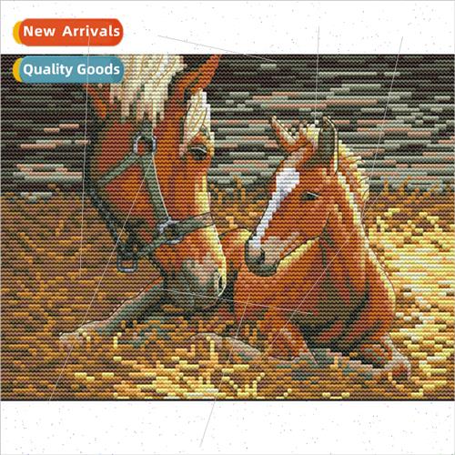 New modern pony cross stch living room handmade full embroid