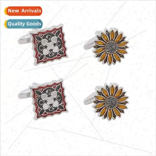 new square compass French cufflinks fashion retro sunflower