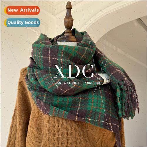 Korean retro curry plaid scarf female autumn and winter warm