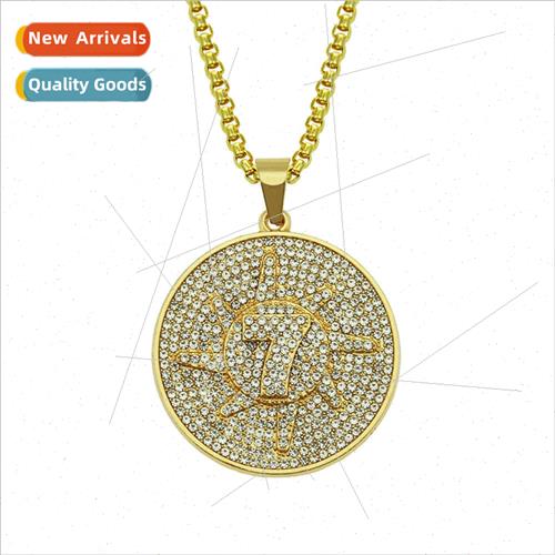 Men Accessories Diamonds Number 7 Round Pendant Necklace