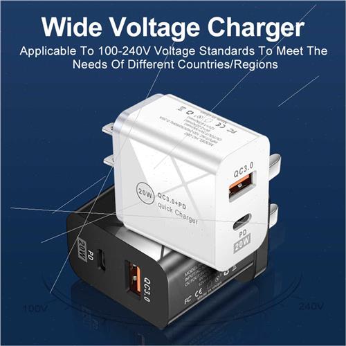 QC3.0 Fast Charge PD Charger 20w 适用Apple Android USB-A+Typ