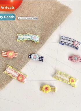Koreacute cloth plaid new baby small hair clips flowers baby