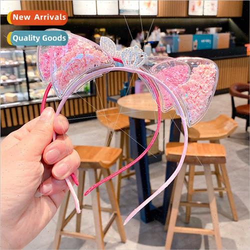 Cat ears hair bands transparent quicksand crown headband chi