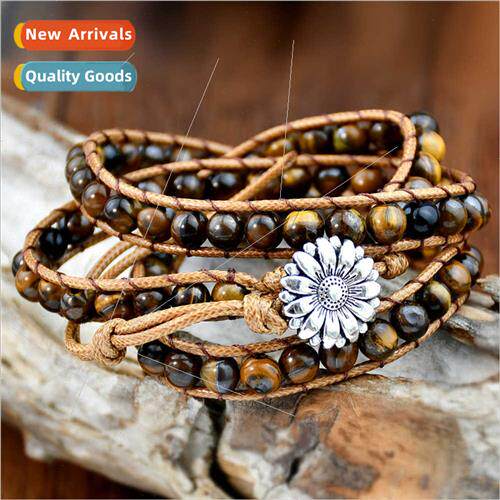Vintage yellow tiger eye stone round bead bracelets 适用men
