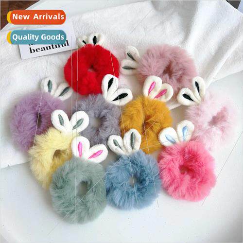 Korean  fall winter ins hair ring cute plush rabb ears leath
