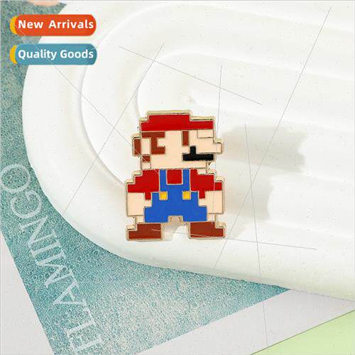 Cartoon game characters around the metal badge Super Mario p