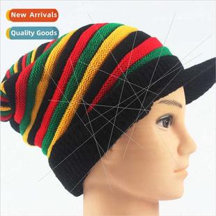 reggae colorful warm stripe cap Jamaica wool popular brim
