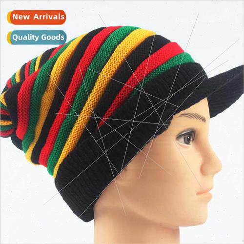 popular warm Jamaica reggae wh brim wool cap colorful stripe