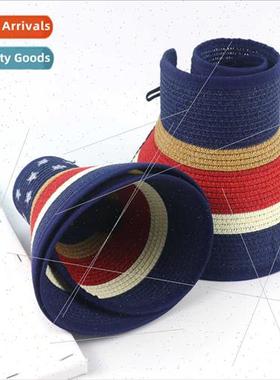2021 American flag hollow top hat striped sun hat topless st