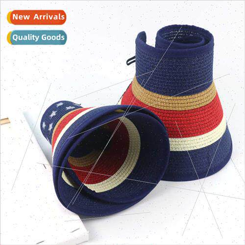 2021 American flag hollow top hat striped sun hat topless st