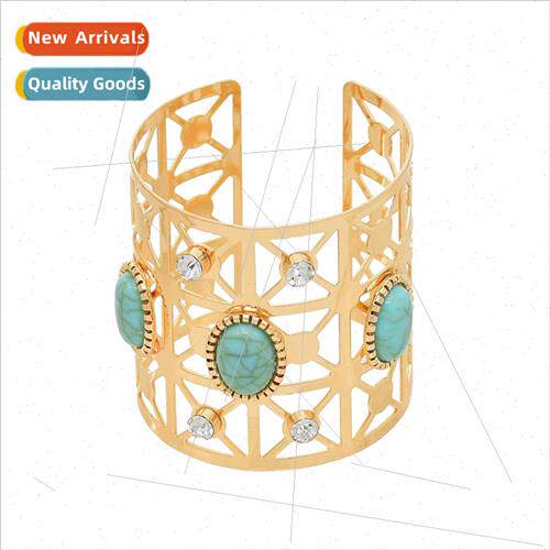 new hand jewelry gold hollow turquoise rhinestone bracelet l