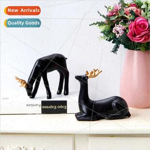 Scandinavian black resin reindeer ornament simple modern ho