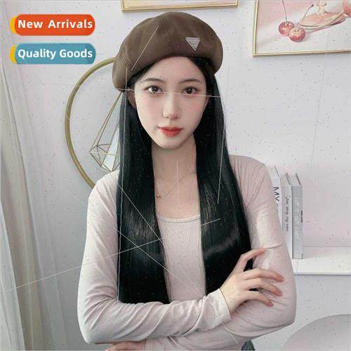 Wig Women Black Waist Length Hat One Triangle Label Wool Ber