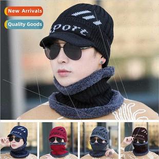 Korean wool cap knted winter twoPCS men hat fall scarf padd