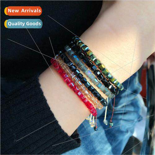 Europe Ethnic Hand-Woven Couple Crystal Bracelet Square Glas