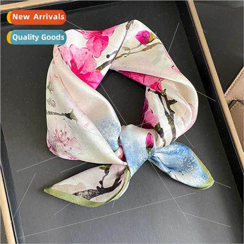 2023 Korean  printing temperament silk square scarf female m