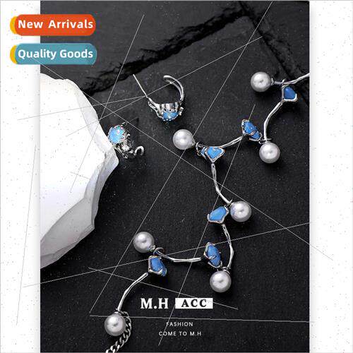 Blue zirconia C ring earrings female hollow wh 925 earrings