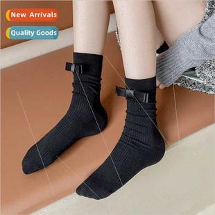 Mid Dark Stockings Gray Calf Cool Sweet Socks Bow