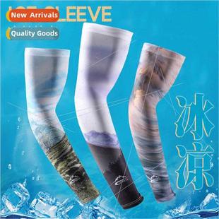 high elastic sleeve sunscreen men summer silk Printed ice