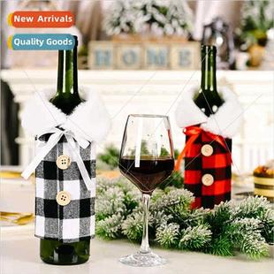plaid wine bottle Christmas red lapel cover blac decorations