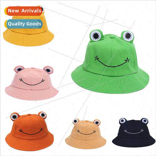 Cartoon cute children adult frog fisherman hat leisure paren