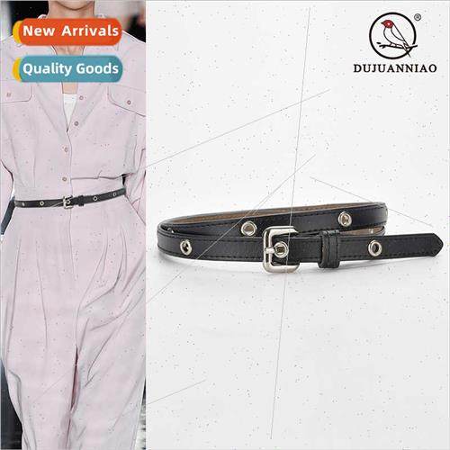 Cowhide ladies belt fashion air eye rivets decorative belt f
