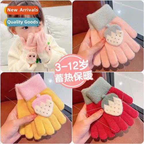 Children gloves cute strawberry knted padded thickened soft