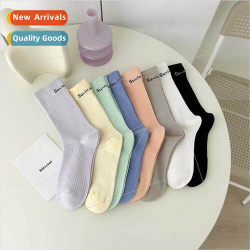 2022 socks women spring summer thin macaron mid-calf socks i